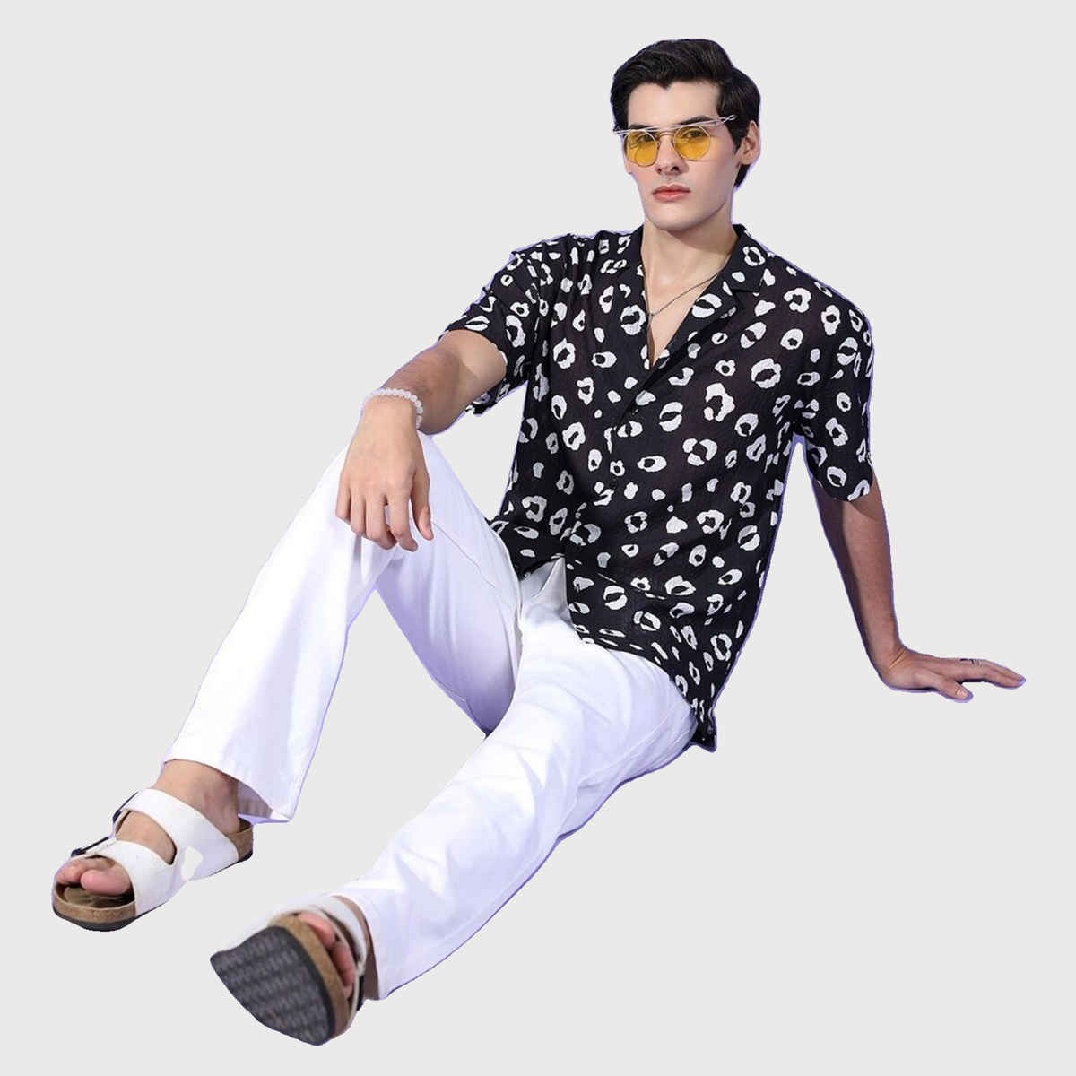 The Indian Garage Co Men's Relaxed Fit Animal Printed Casual Shirts | Black - S