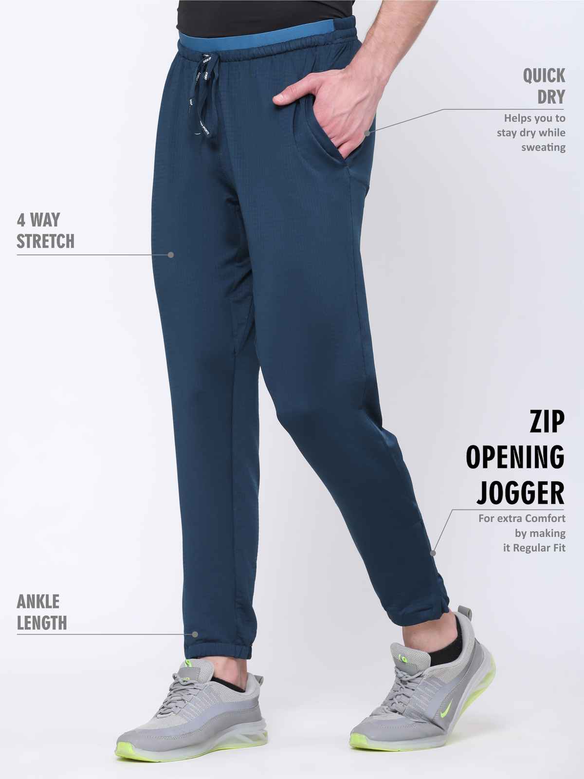 Dida Men's Track Pant Regular Comfortable Stretchable Dry-Fit | Blue - M