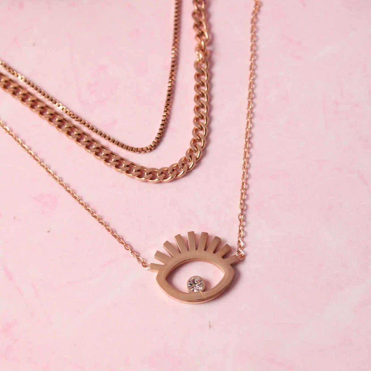 SALTY Evil Eye Layered Necklace Pendant for Women and Girls| Anti-Tarnish | Gold