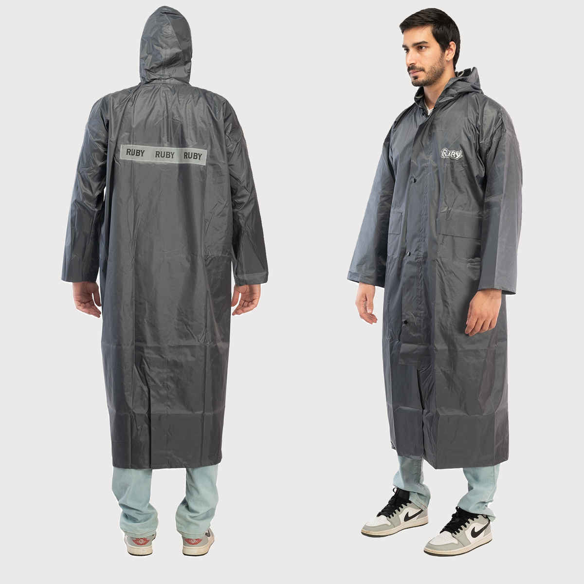 Fendo Ruby Cindrella Rain Coat for Men Long Overcoat Bike Rain Jacket | Grey | XXL