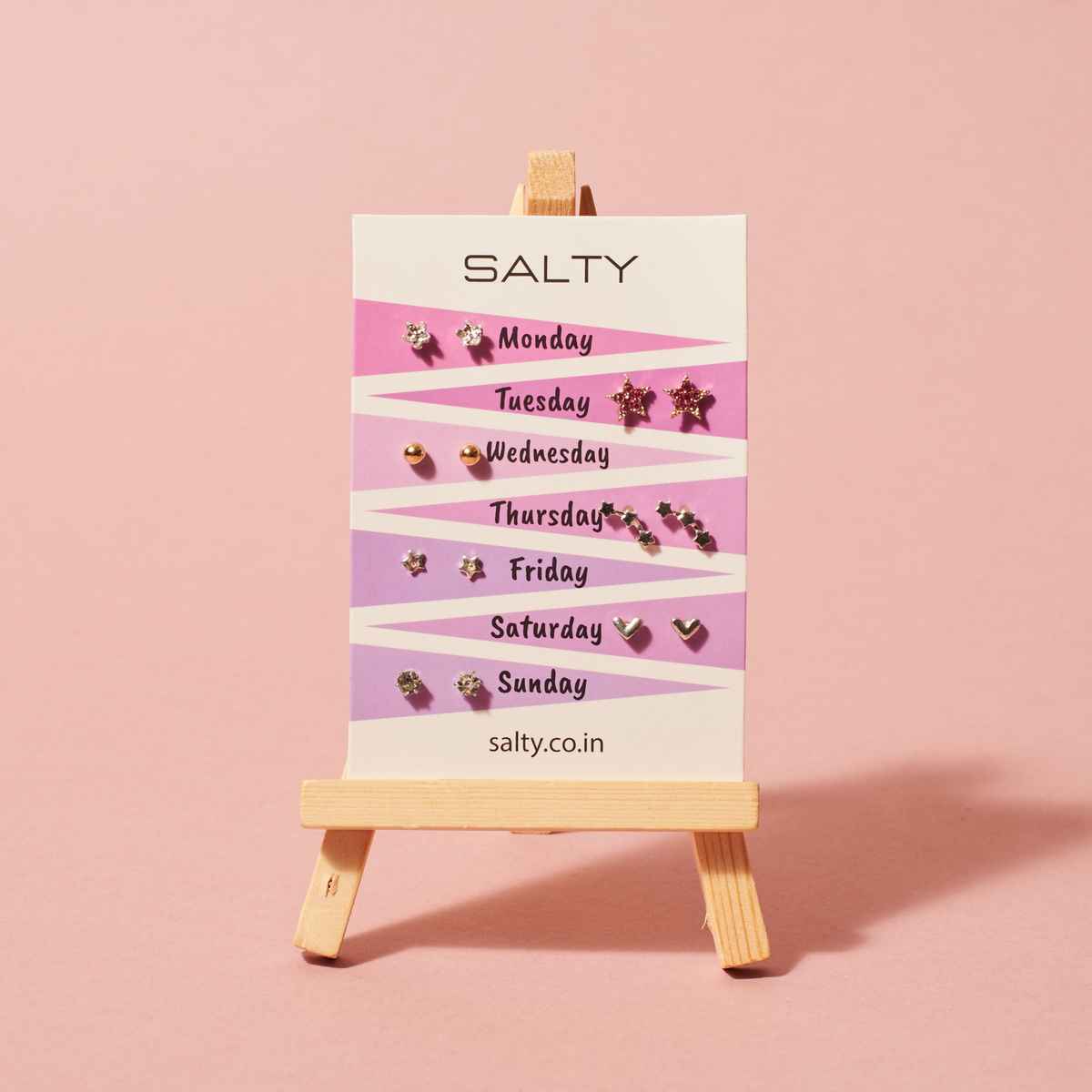SALTY "Starry" Weekly 7 Stud Earrings Set for Women and Girls| Anti-Tarnish | Silver