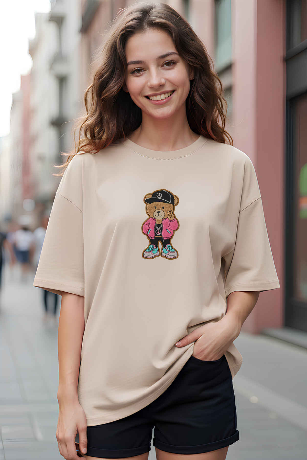 Smartees Women's Oversize Tshirt - Patch Work | Beige - S