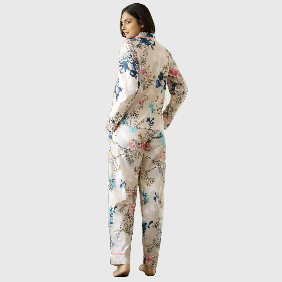 Sanskrutihomes Women Beige & Red Printed Cotton Night Suit SE-NSP-85 | XL