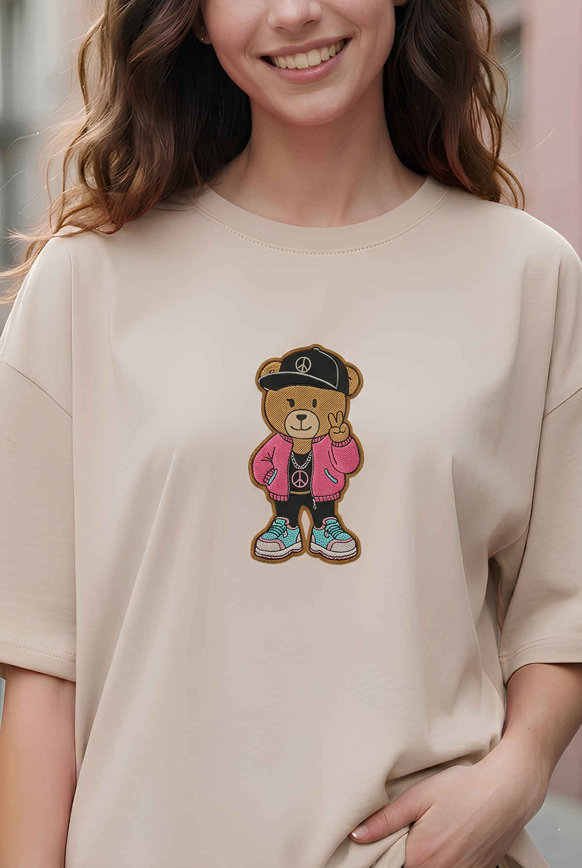 Smartees Women's Oversize Tshirt - Patch Work | Beige - S