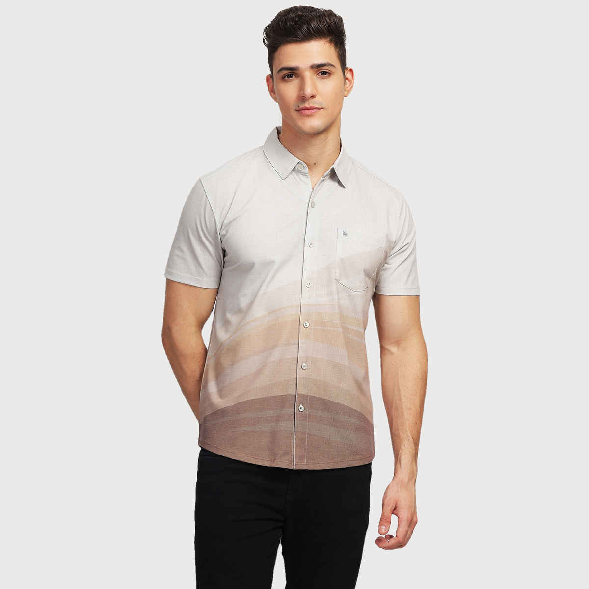 Bullmer Men's Trendy Regular Fit Brown Geometric Printed Causal Shirt | Brown - S