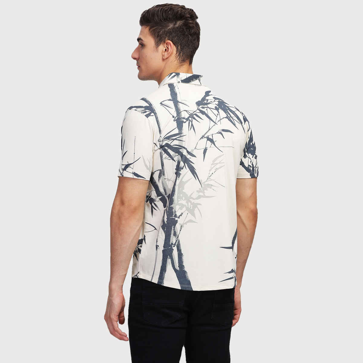 Bullmer Men's Trendy Regular Fit Printed Causal Shirt | Cream - XL