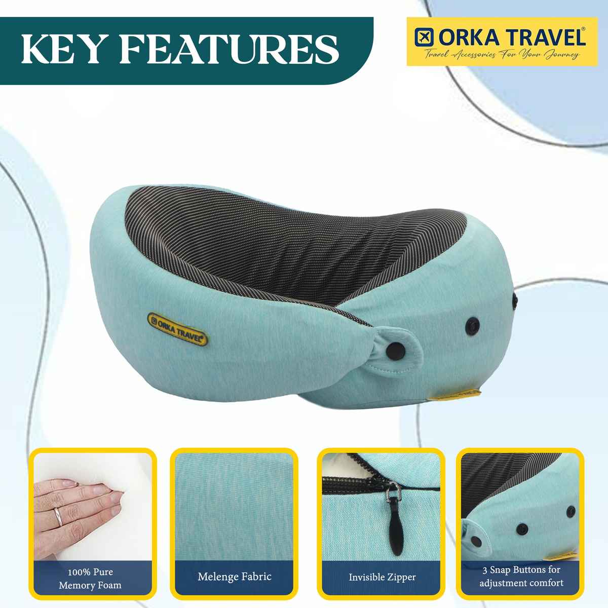 ORKA Unisex Solid Melange Neck Pillow | Teal - Free Size