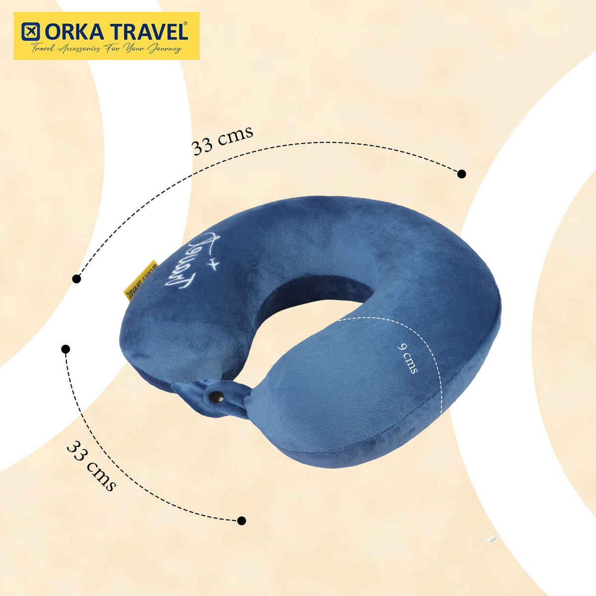 ORKA Unisex Solid Embroidery Supersoft Neck Pillow | Blue - M