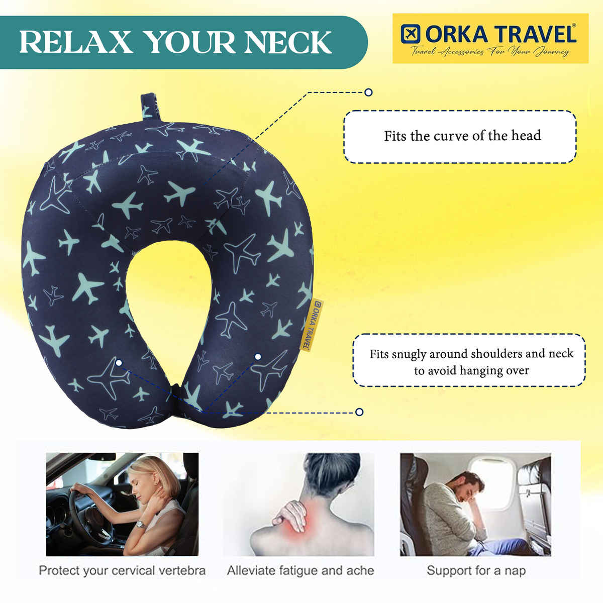 ORKA Unisex Printed Spandex Neck Pillow | Blue - One Size