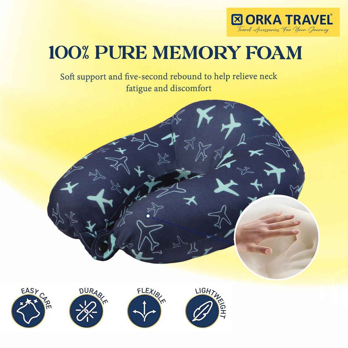 ORKA Unisex Printed Spandex Neck Pillow | Blue - One Size