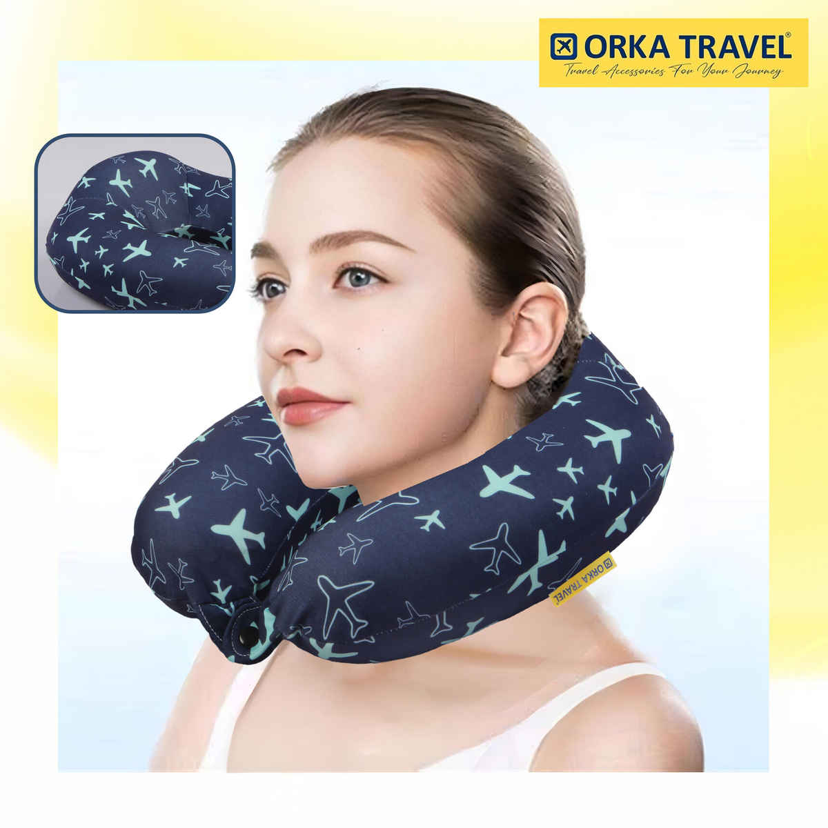 ORKA Unisex Printed Spandex Neck Pillow | Blue - One Size