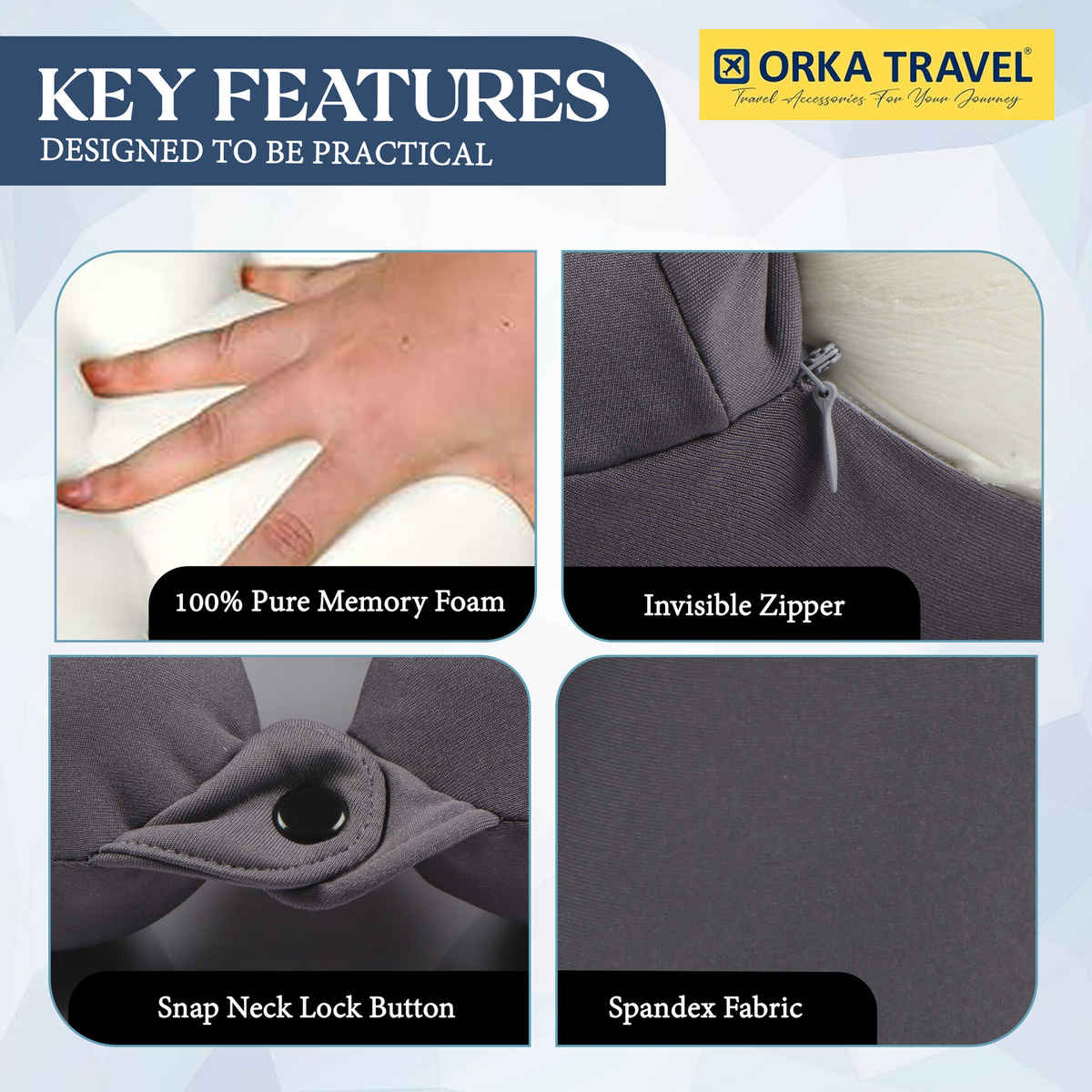 ORKA Unisex Solid Supersoft Neck Pillow | Grey - One Size