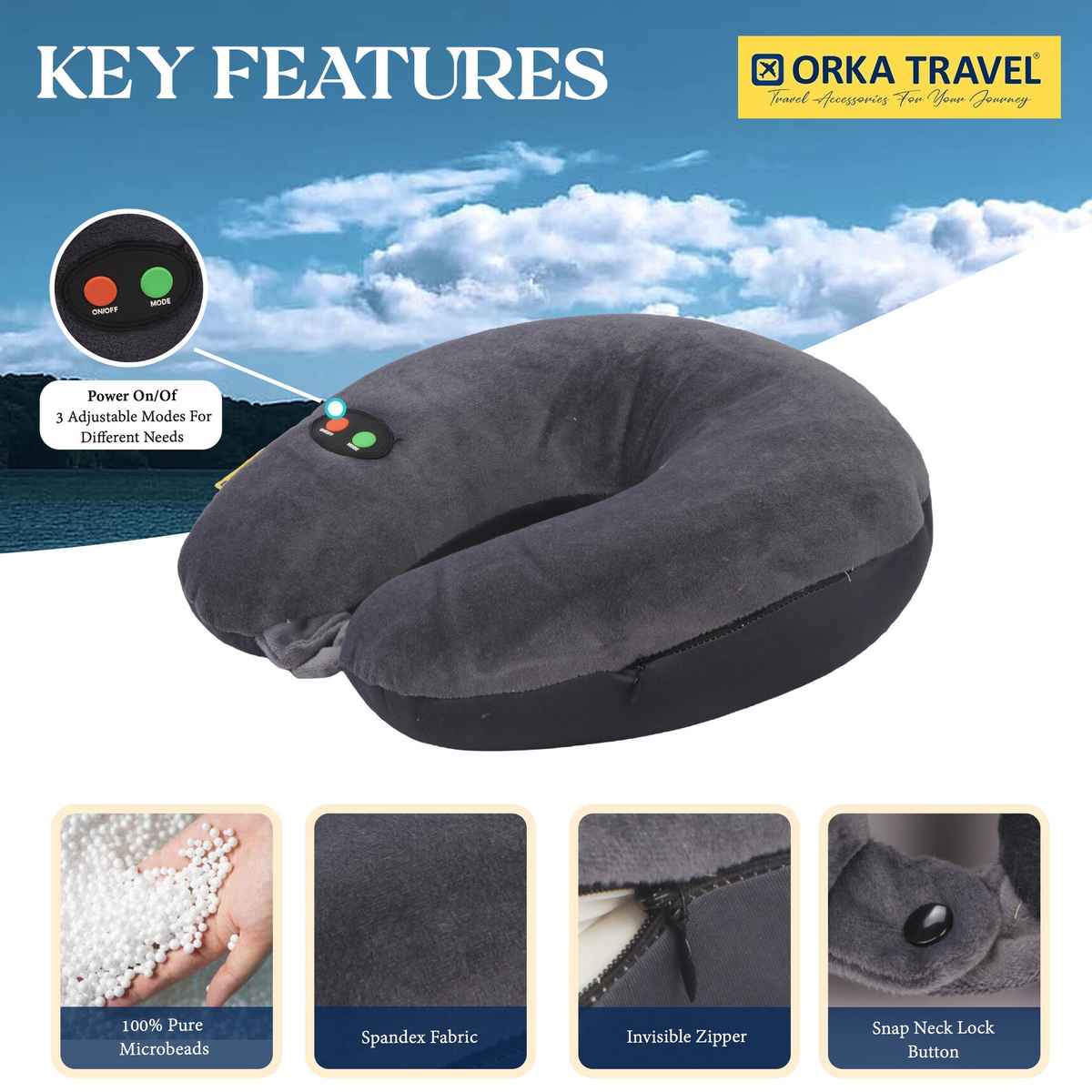 ORKA Unisex Solid Spandex Neck Pillow | Grey - M