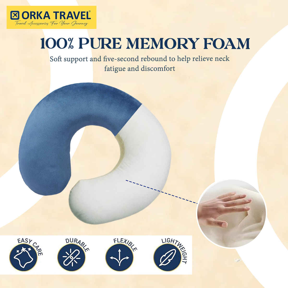 ORKA Unisex Solid Embroidery Supersoft Neck Pillow | Blue - M