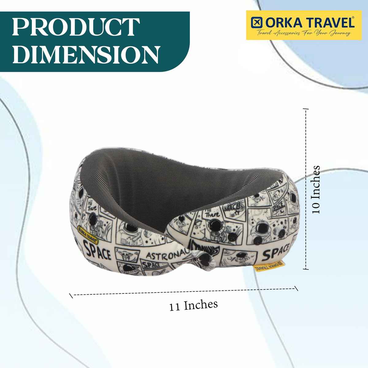 ORKA Unisex Printed Melange Neck Pillow | Black, Grey - Free Size
