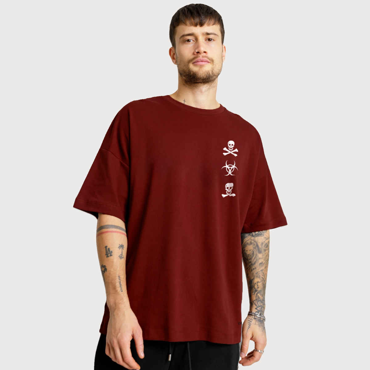 De Tees Men's Oversize T-shirt | M-OST-MAROON-TOXIC | Maroon - S