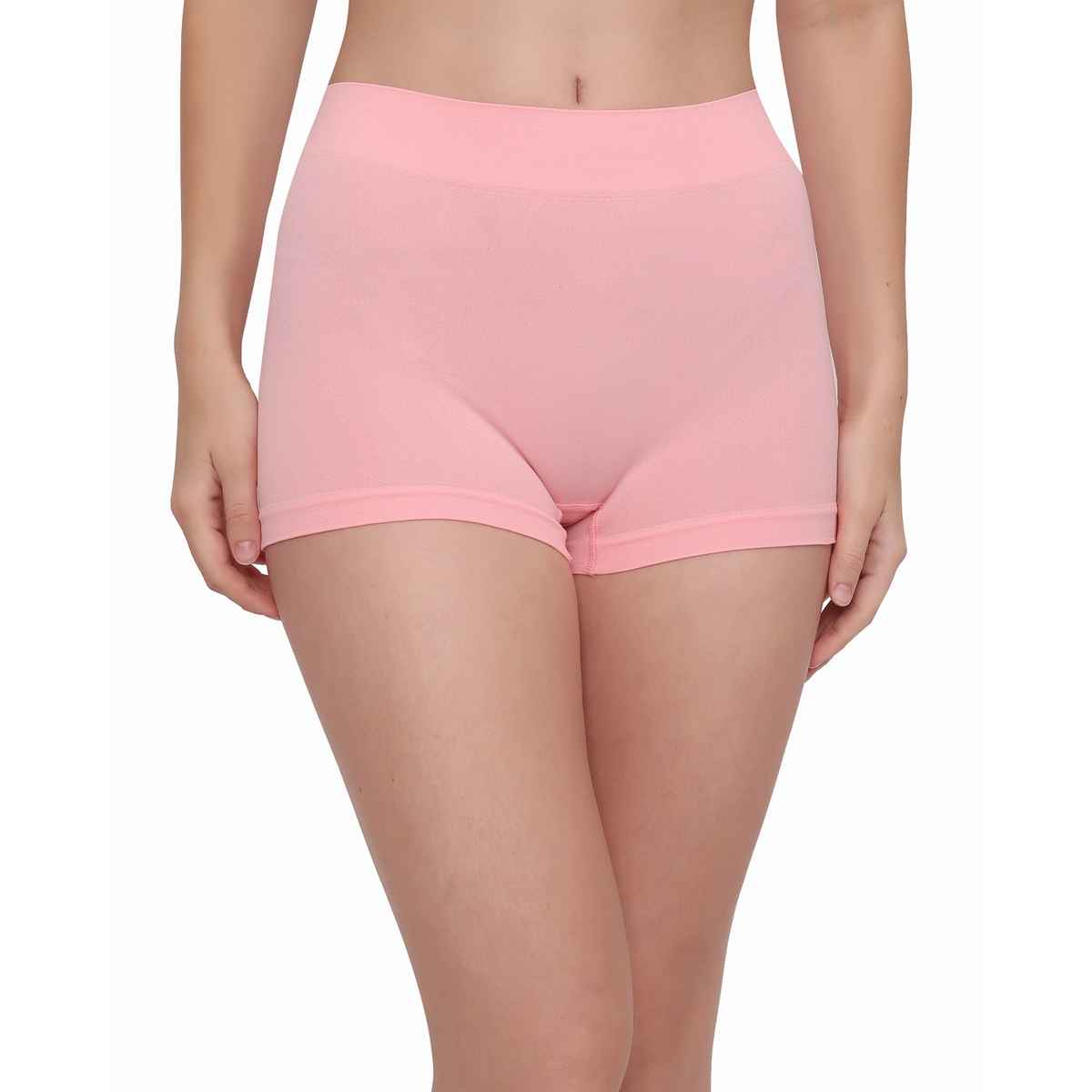 Plumbury Women s Solid Full Coverage Seamless Mid Rise Boyshort Briefs| Pack of 2 | Black-Pink - M