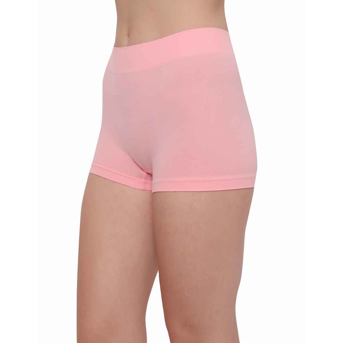 Plumbury Women s Solid Full Coverage Seamless Mid Rise Boyshort Briefs| Pack of 2 | Black-Pink - M
