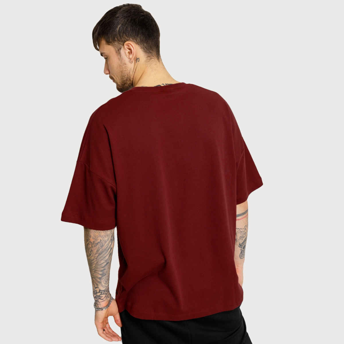 De Tees Men's Oversize T-shirt | M-OST-MAROON-ARROW | Maroon - S