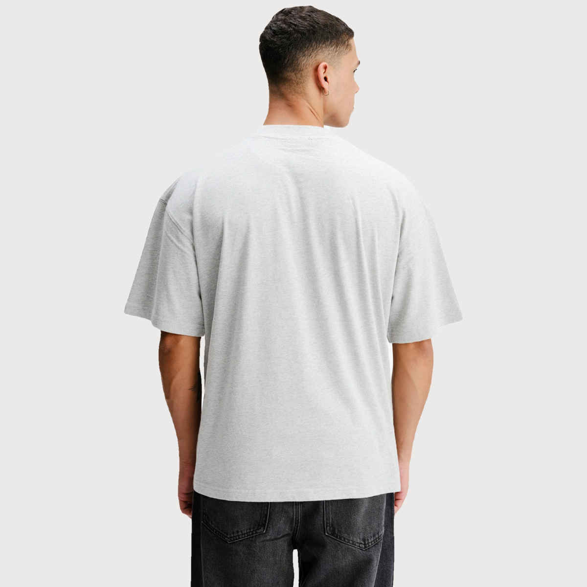 De Tees Men's Oversize T-shirt | M-OST-WHITE-MELANGE-EYE | Grey Melange - S