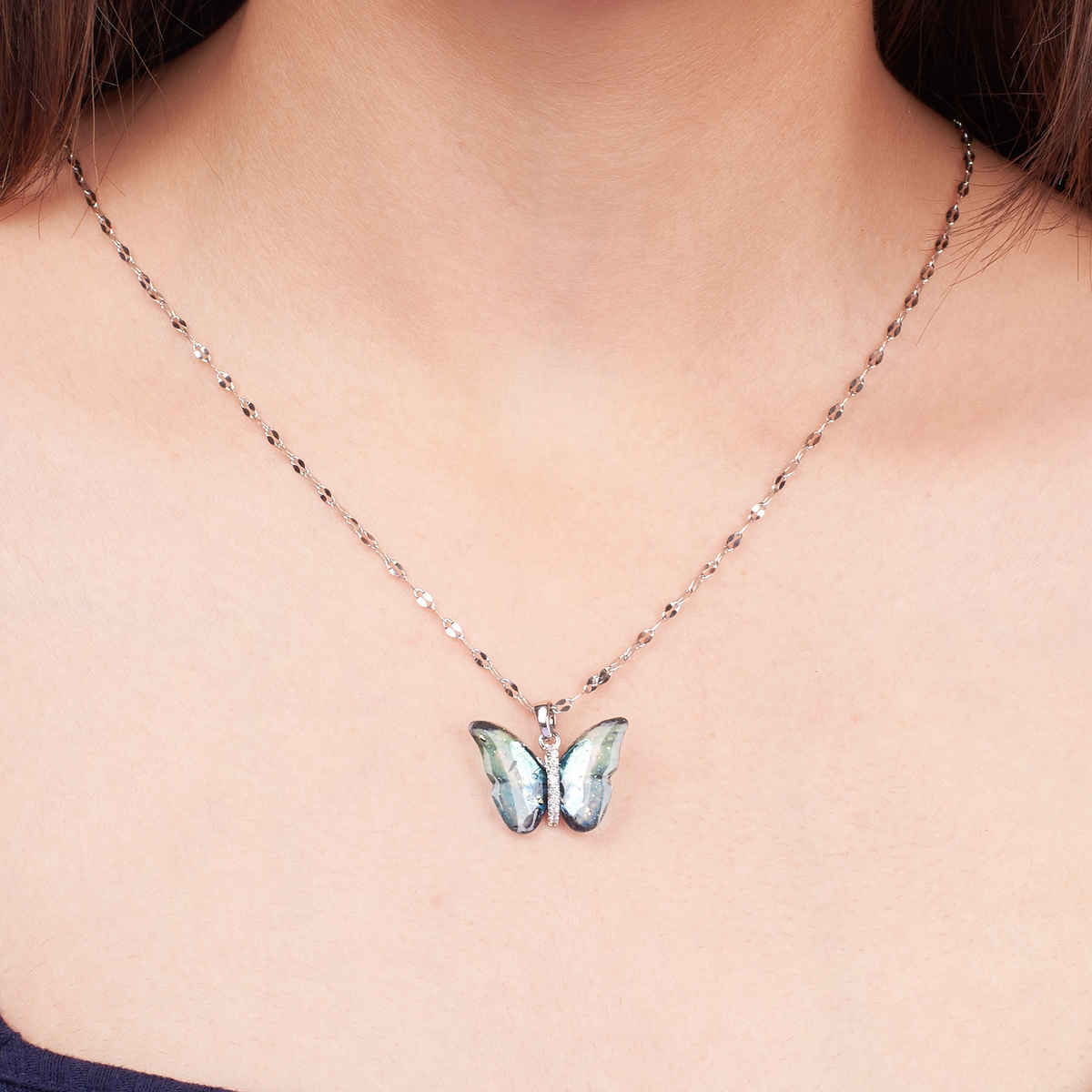 SALTY Vibrant Winged Beauty Necklace Pendant for Women and Girls| Anti-Tarnish | Silver and Blue