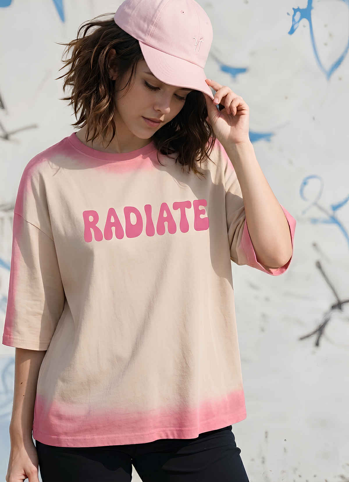 Smartees Women's Oversize Tie & Dye Tshirt | Beige - M