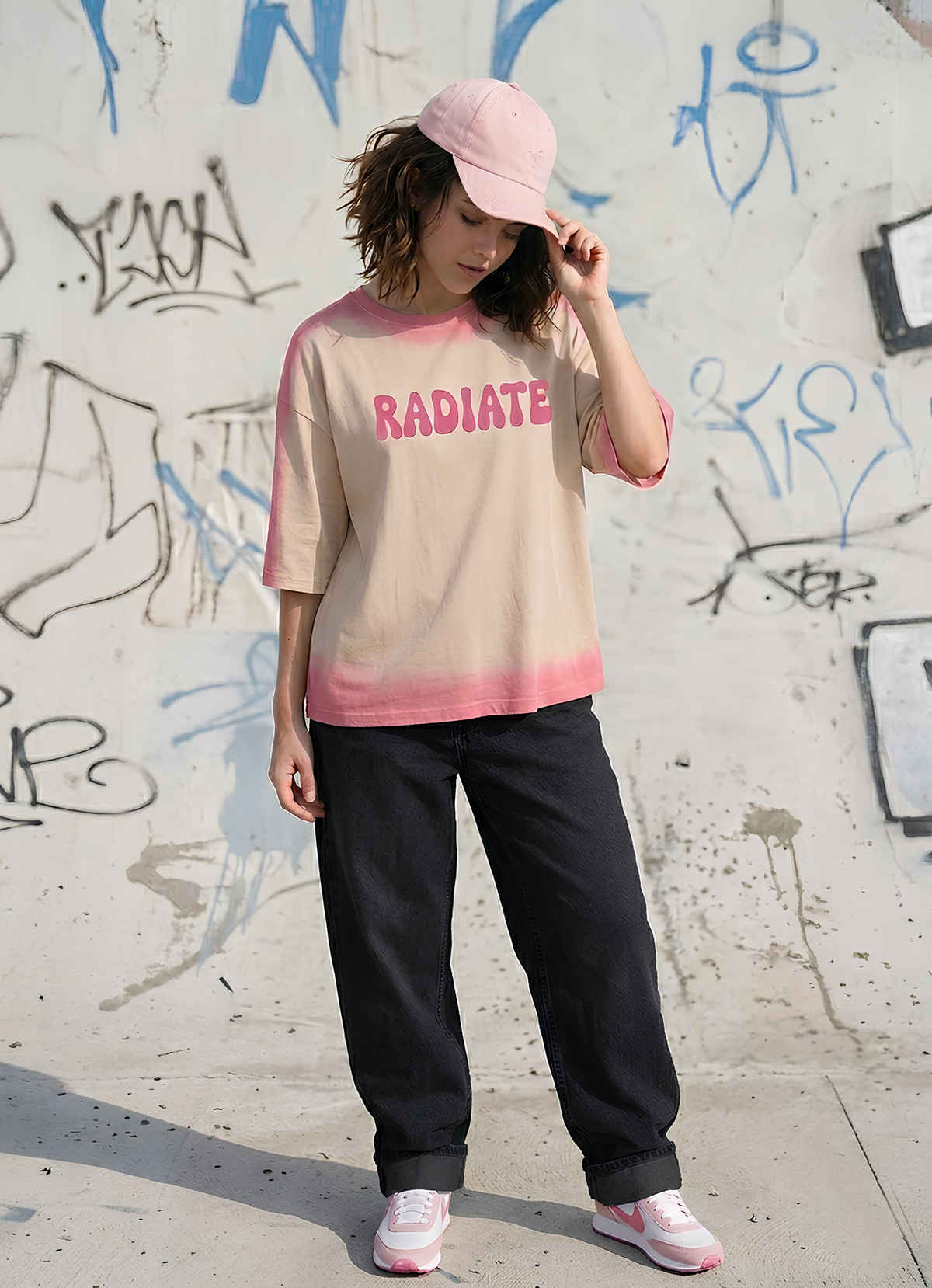 Smartees Women's Oversize Tie & Dye Tshirt | Beige - M