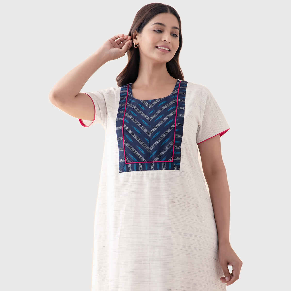 Maybell Women's Cotton Floral Printed Nighty | Navy Blue & White - M