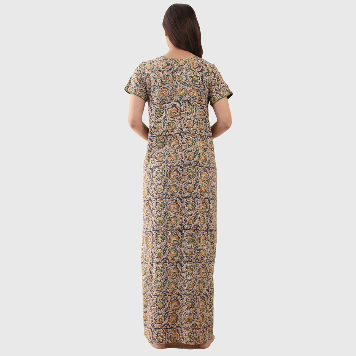 Maybell Women's Cotton Floral Printed Nighty | Green - XXL