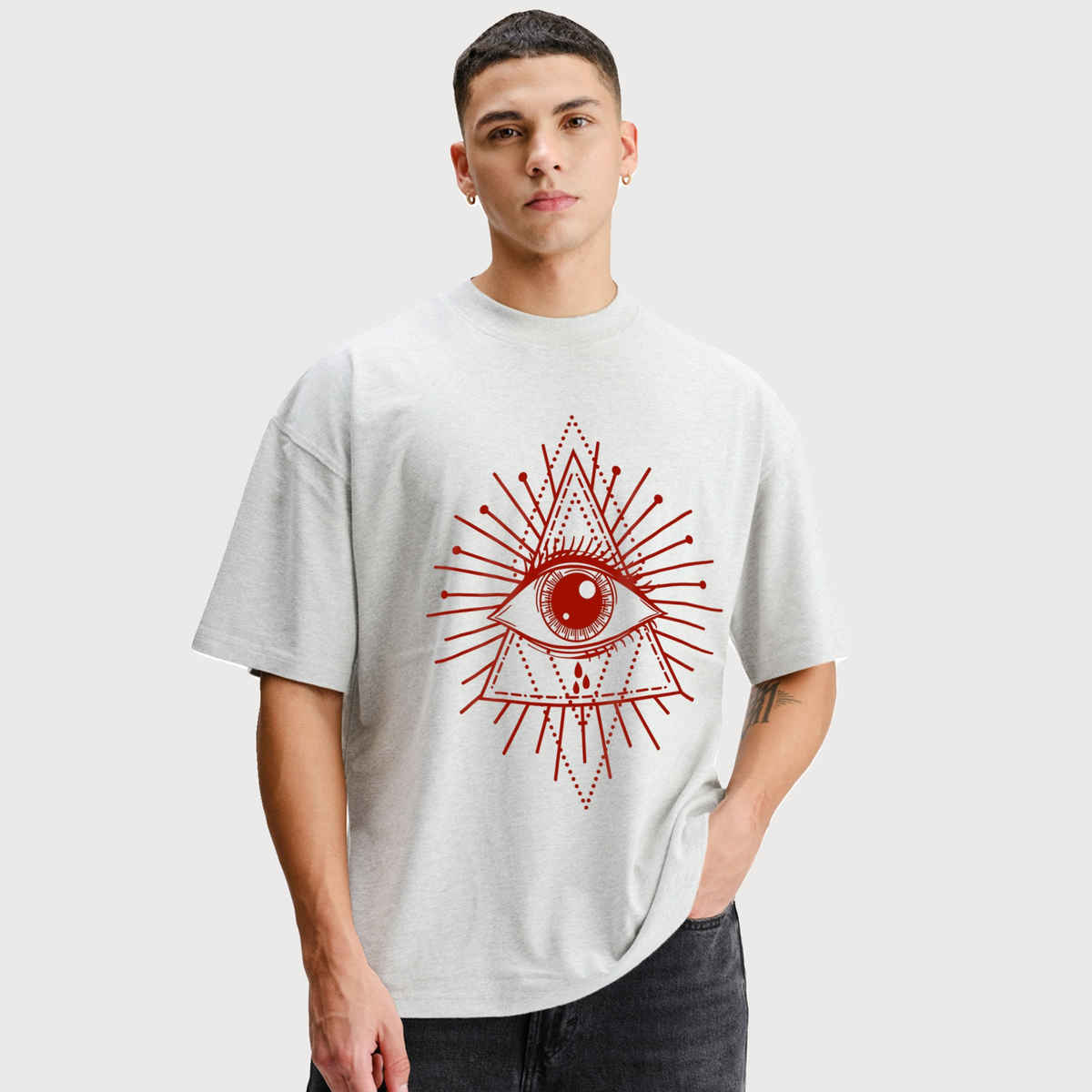 De Tees Men's Oversize T-shirt | M-OST-WHITE-MELANGE-EYE | Grey Melange - S