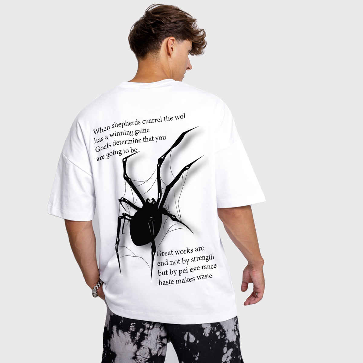 De Tees Men's Oversize T-shirt | M-OST-WHITE-SPIDER | White - XL