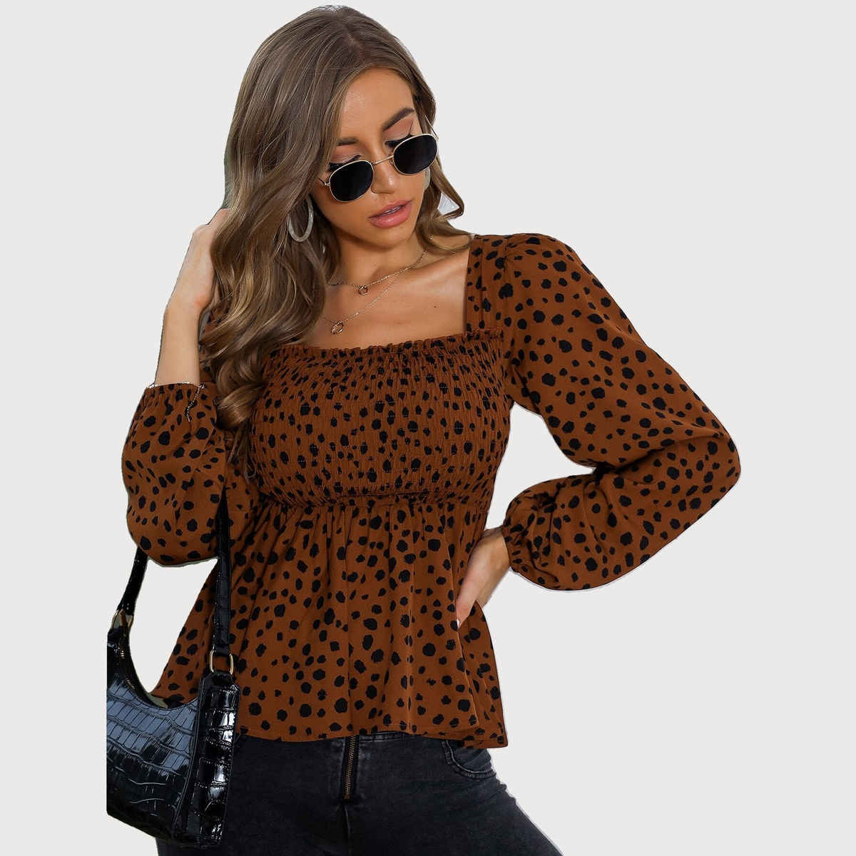 Sheetal Women's Animal Printed Square Neck Top | 5108 | Brown - L