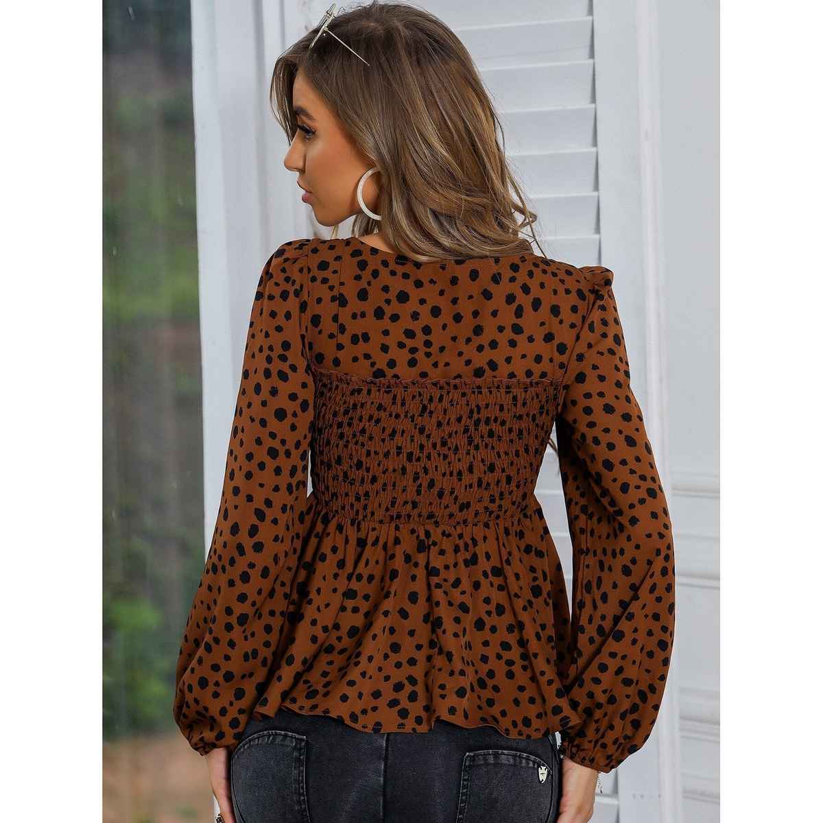 Sheetal Women's Animal Printed Square Neck Top | 5108 | Brown - XL