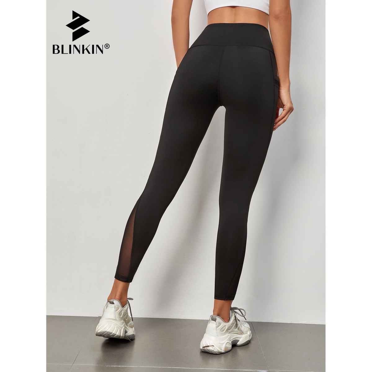 Blinkin Women's Gym Pants & Tights - Black | Stretchable | With Mesh Insert & Side Pockets | L