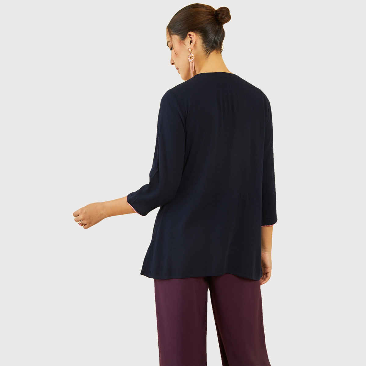 Soch Women's Navy Blue Crepe Embroidered Tunic With Thread Work 2XL