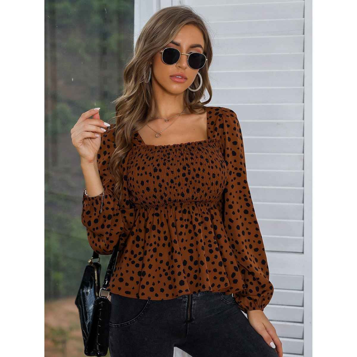 Sheetal Women's Animal Printed Square Neck Top | 5108 | Brown - XL
