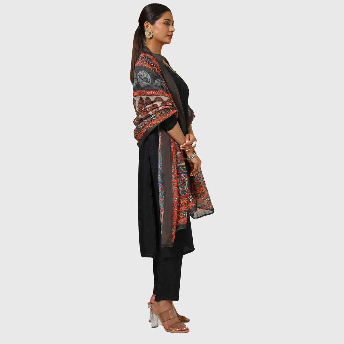 Soch Women's Black Viscose Blend Embellished Suit Set With Mirror And Cutdana M