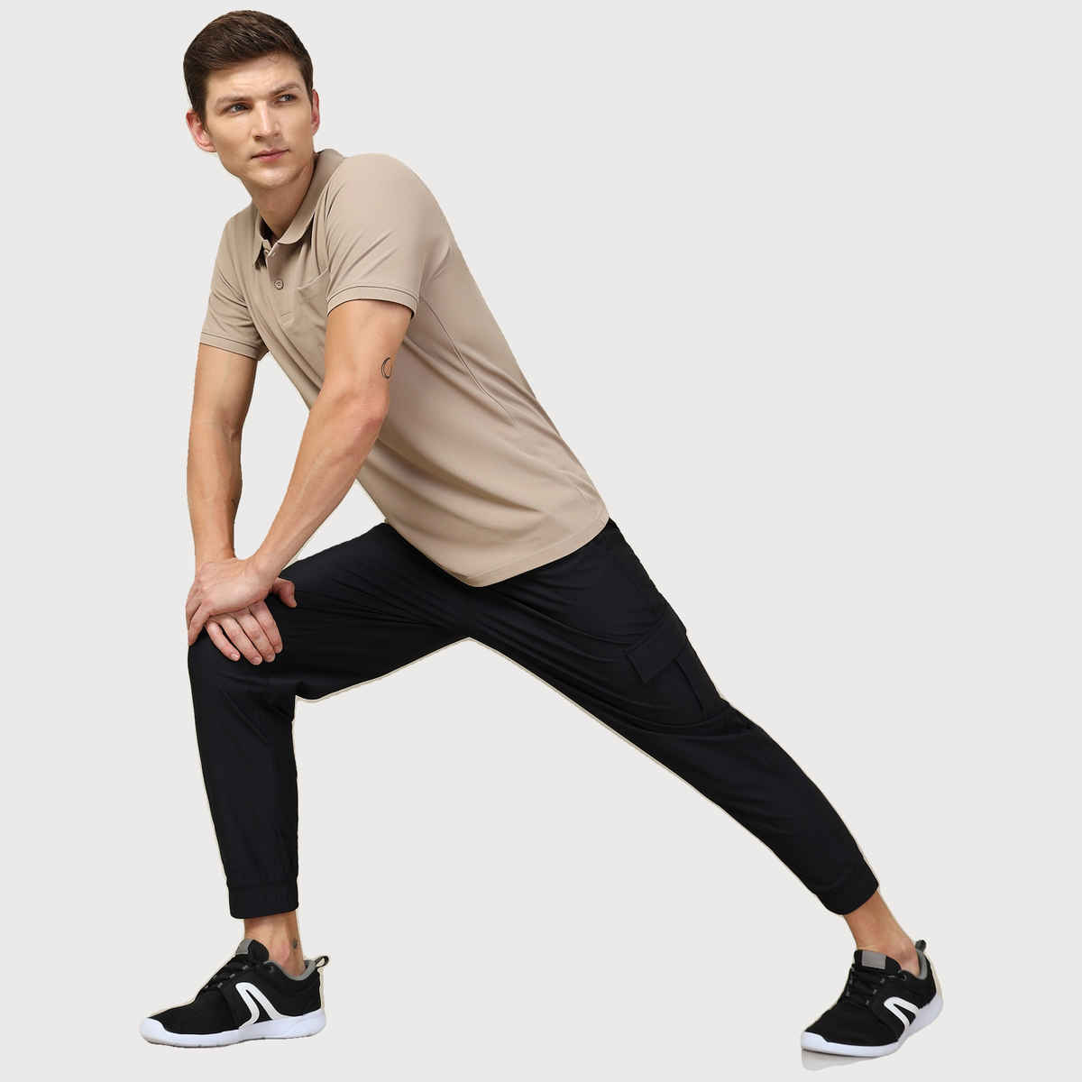 Technosport Men Poly Solid Slim Fit Sports Cargo Joggers with DURACOOL+ | Black | M