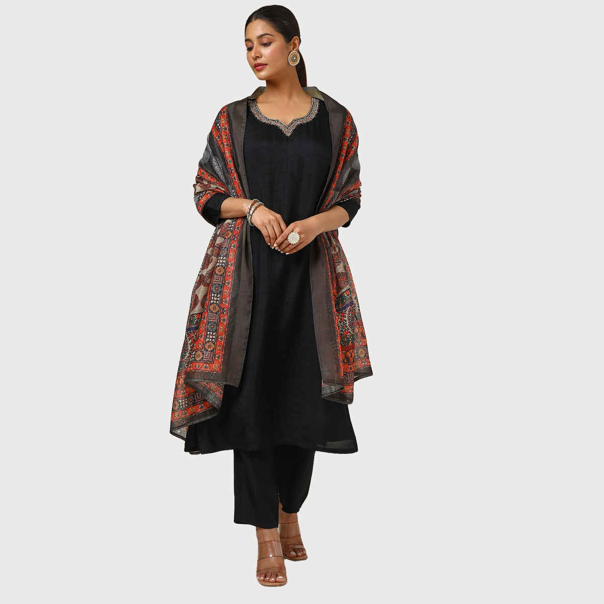 Soch Women's Black Viscose Blend Embellished Suit Set With Mirror And ...