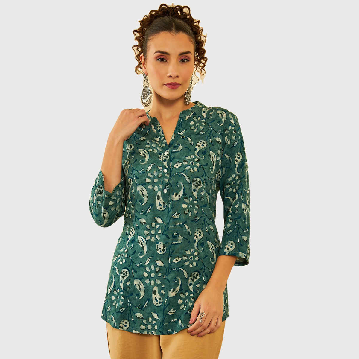 Soch Women's Green Rayon Paisley Print Tunic L