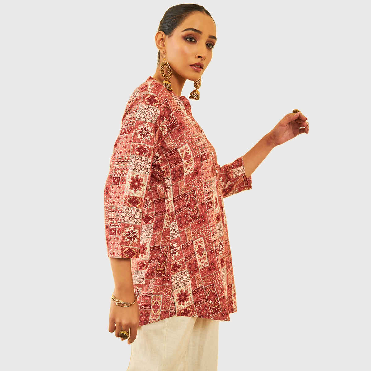 Soch Women's Brown Rayon Foil Print Tunic M