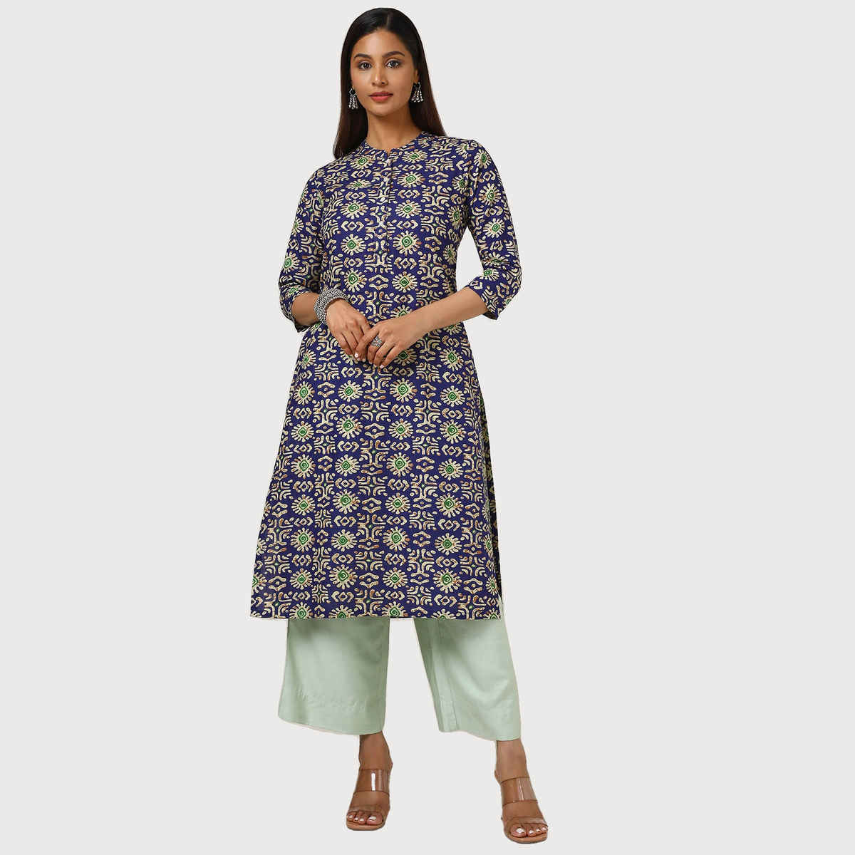 Soch Women's Navy Blue Cotton Blend Abstract Print Kurta | L