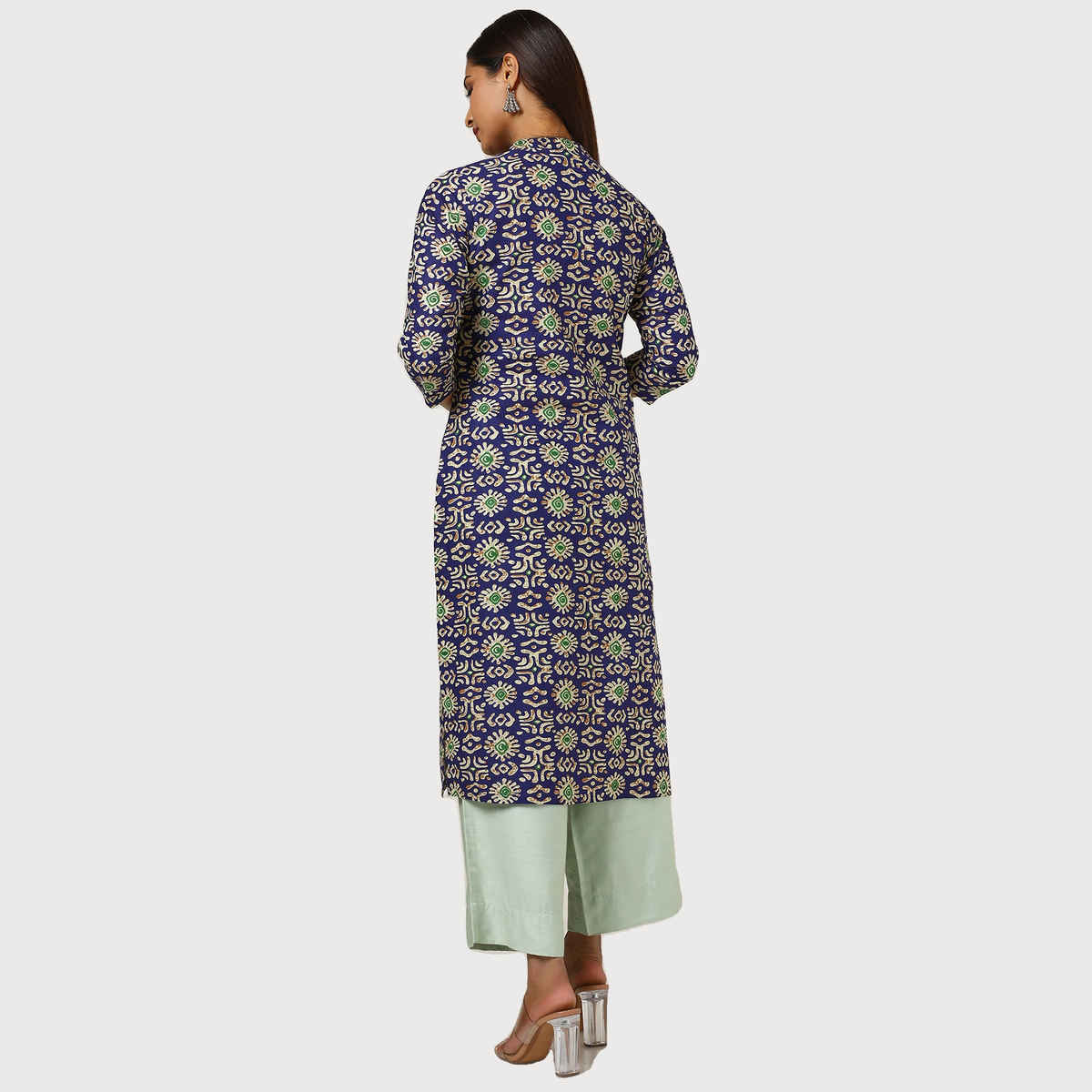 Soch Women's Navy Blue Cotton Blend Abstract Print Kurta | L