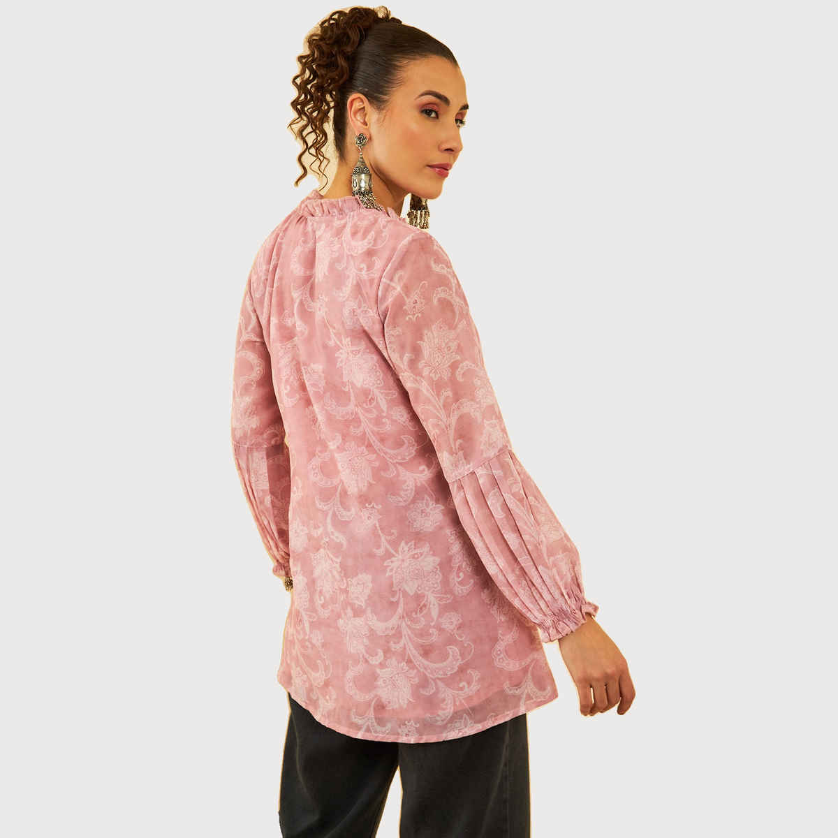 Soch Women's Peach Georgette Floral Print Tunic L