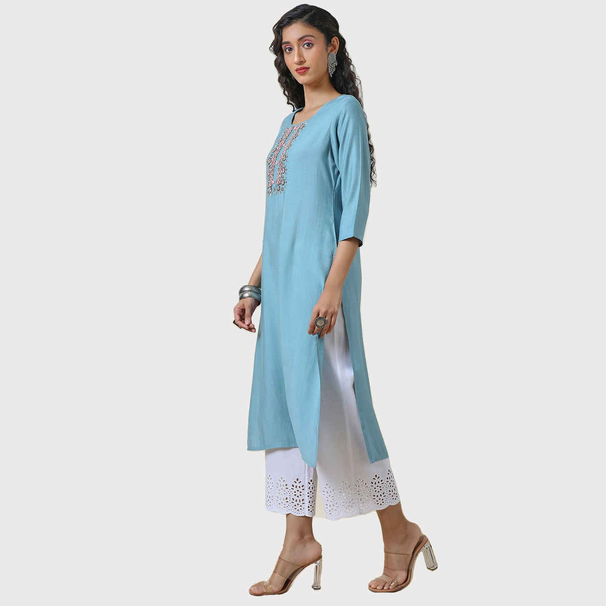 Soch Women's Powder Blue Viscose Blend Kurta with Cutdana | L