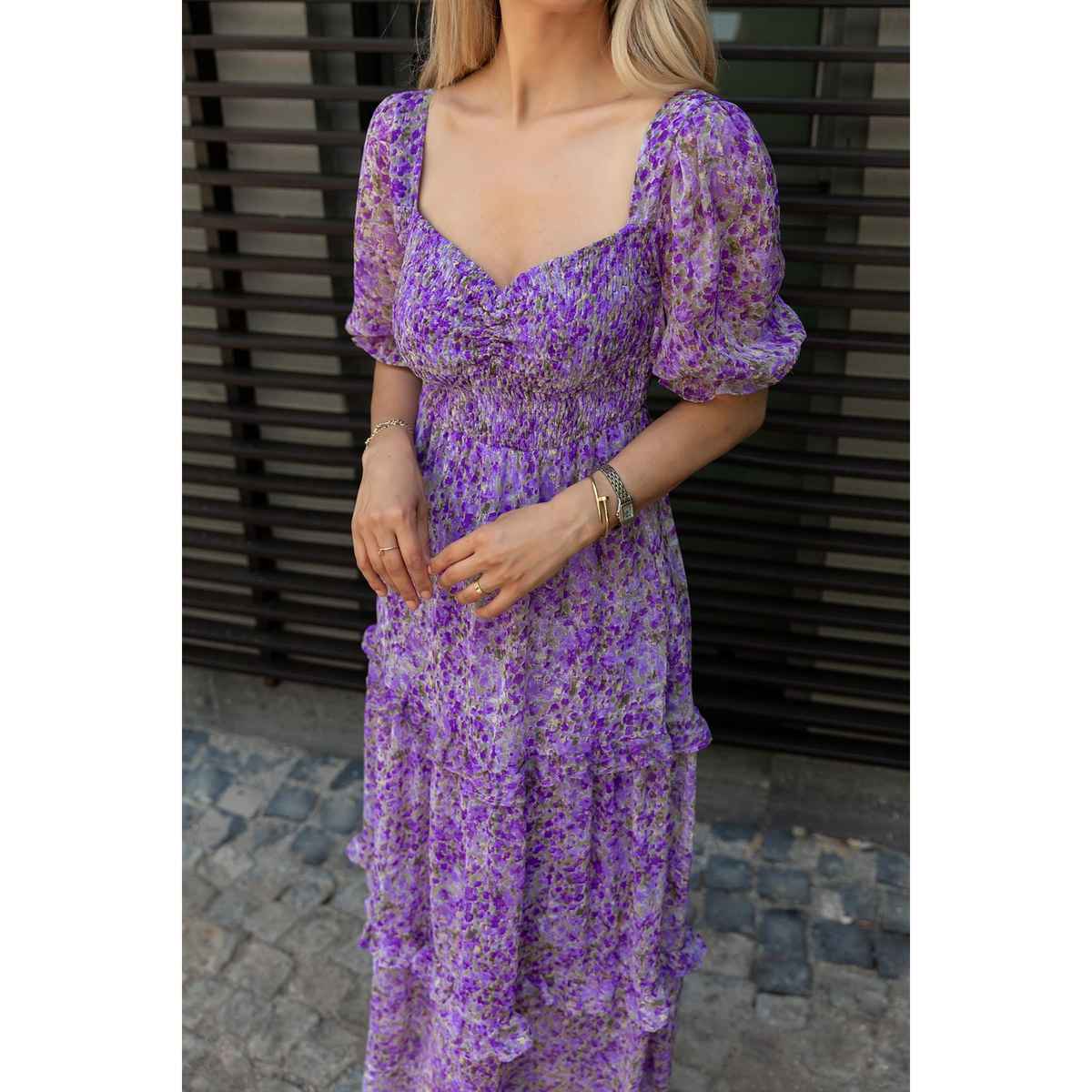 Sheetal Women's Floral Print Georgette Tiered Maxi Dress | DR11266 | Purple - XL