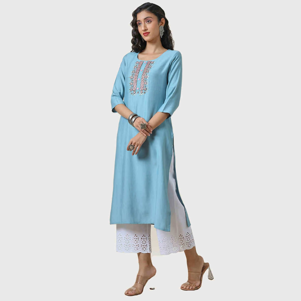 Soch Women's Powder Blue Viscose Blend Kurta with Cutdana | L