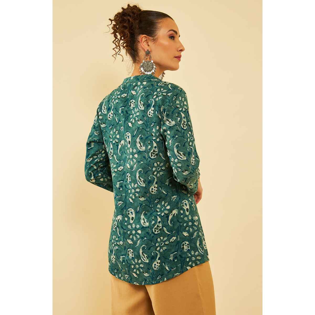 Soch Women's Green Rayon Paisley Print Tunic L