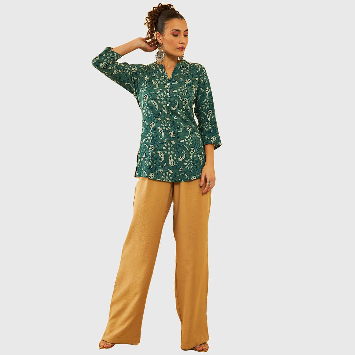 Soch Women's Green Rayon Paisley Print Tunic S