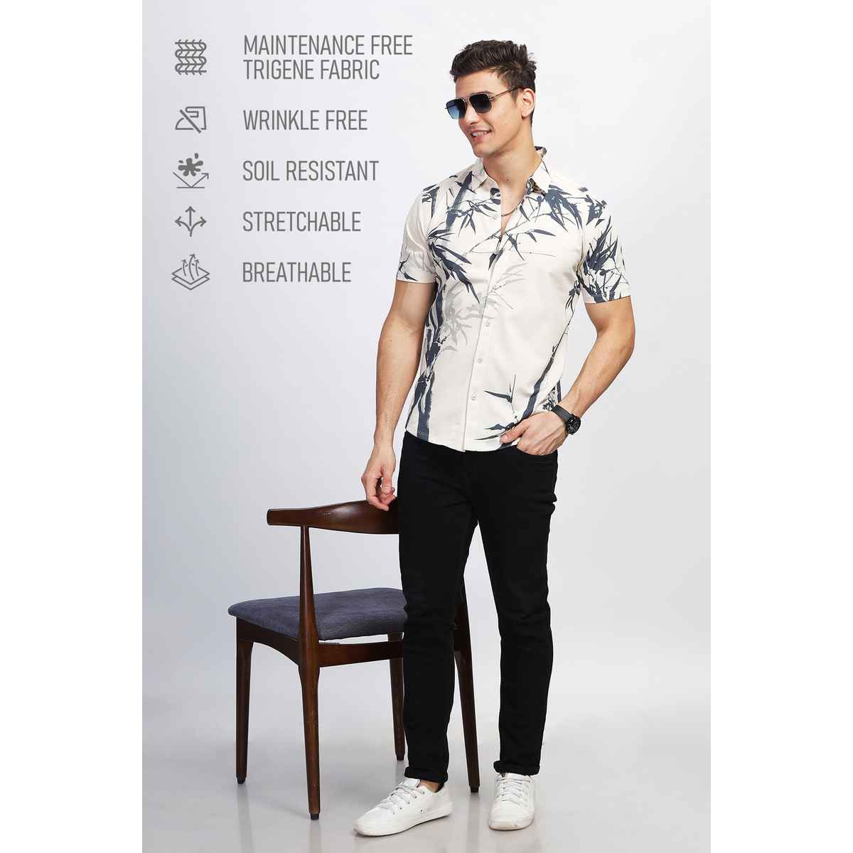 Bullmer Men's Trendy Regular Fit Printed Causal Shirt | Cream - S